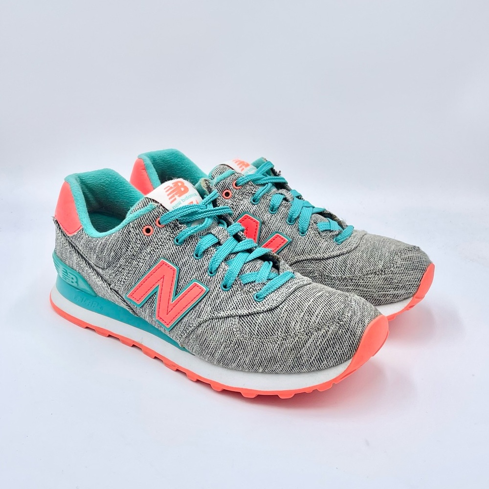 New Balance 574 Glitch Pack Gray Orange Teal Running Shoe WL574GTD Women’s 9.5